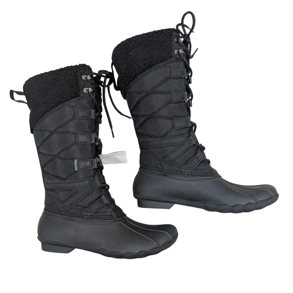 Lands End Black Expedition Tall Waterproof Insulated Snow Boots 3M Thinsulate 7B